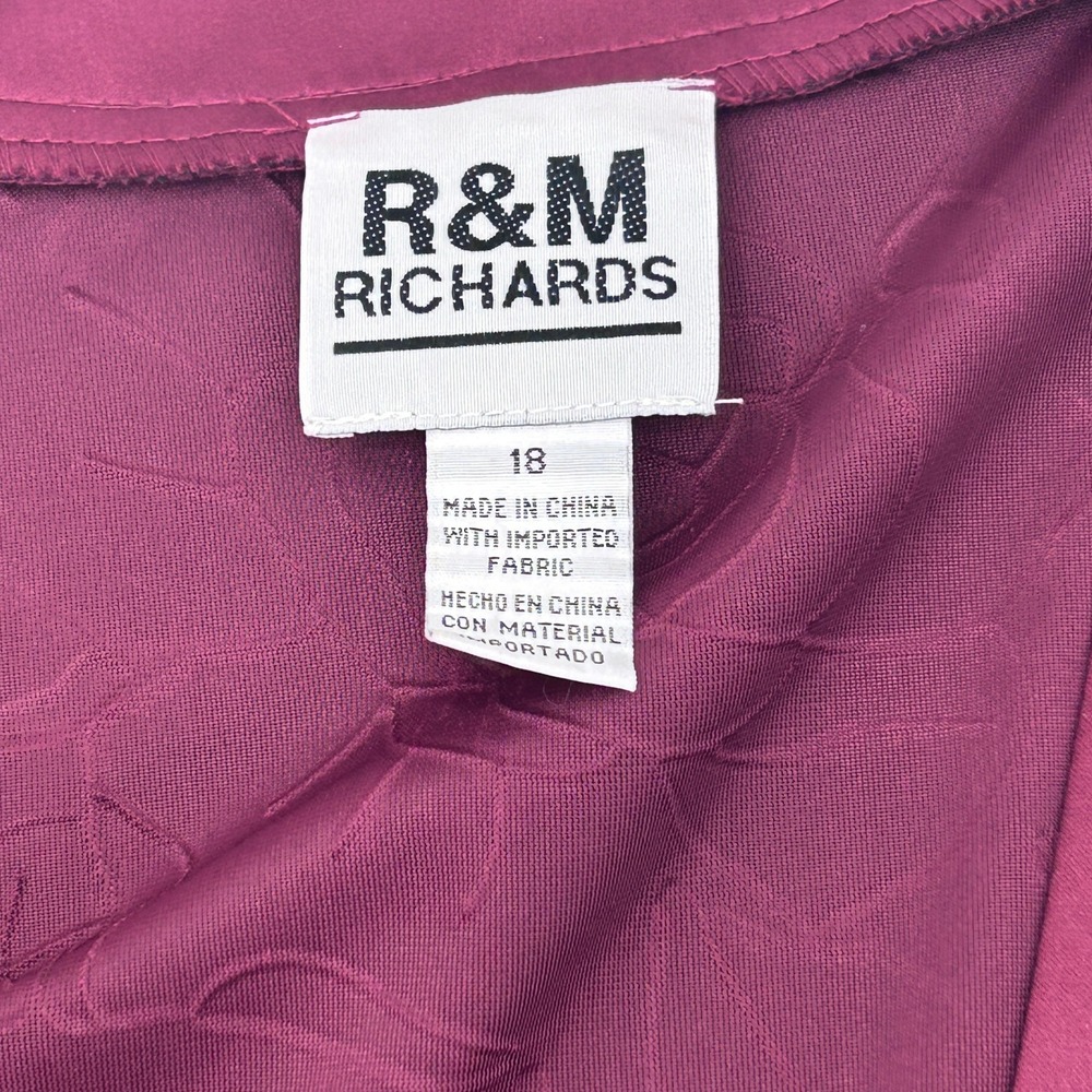 R&M Richards Womens Burgundy Floral Velvet Open Front Cardigan Jacket Size 18 - Picture 4 of 9
